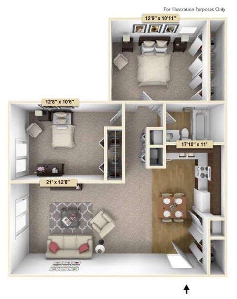 Crescent - Two Bedroom One Bath Floor Plan at Grand Bend Club, Michigan, 48439